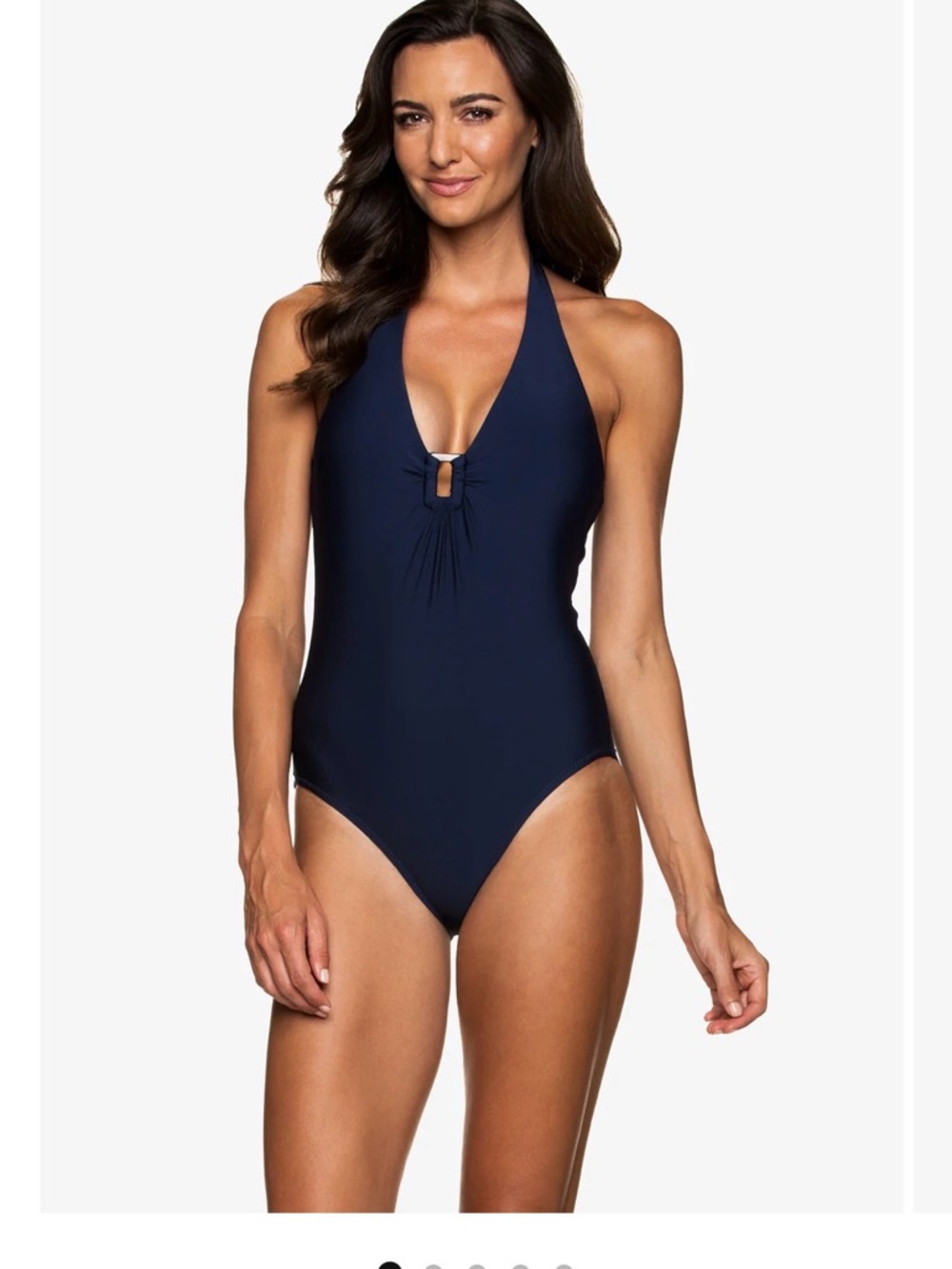 Helen Jon Navy Halter One-Piece Swimsuit with Ring Detail retail $168